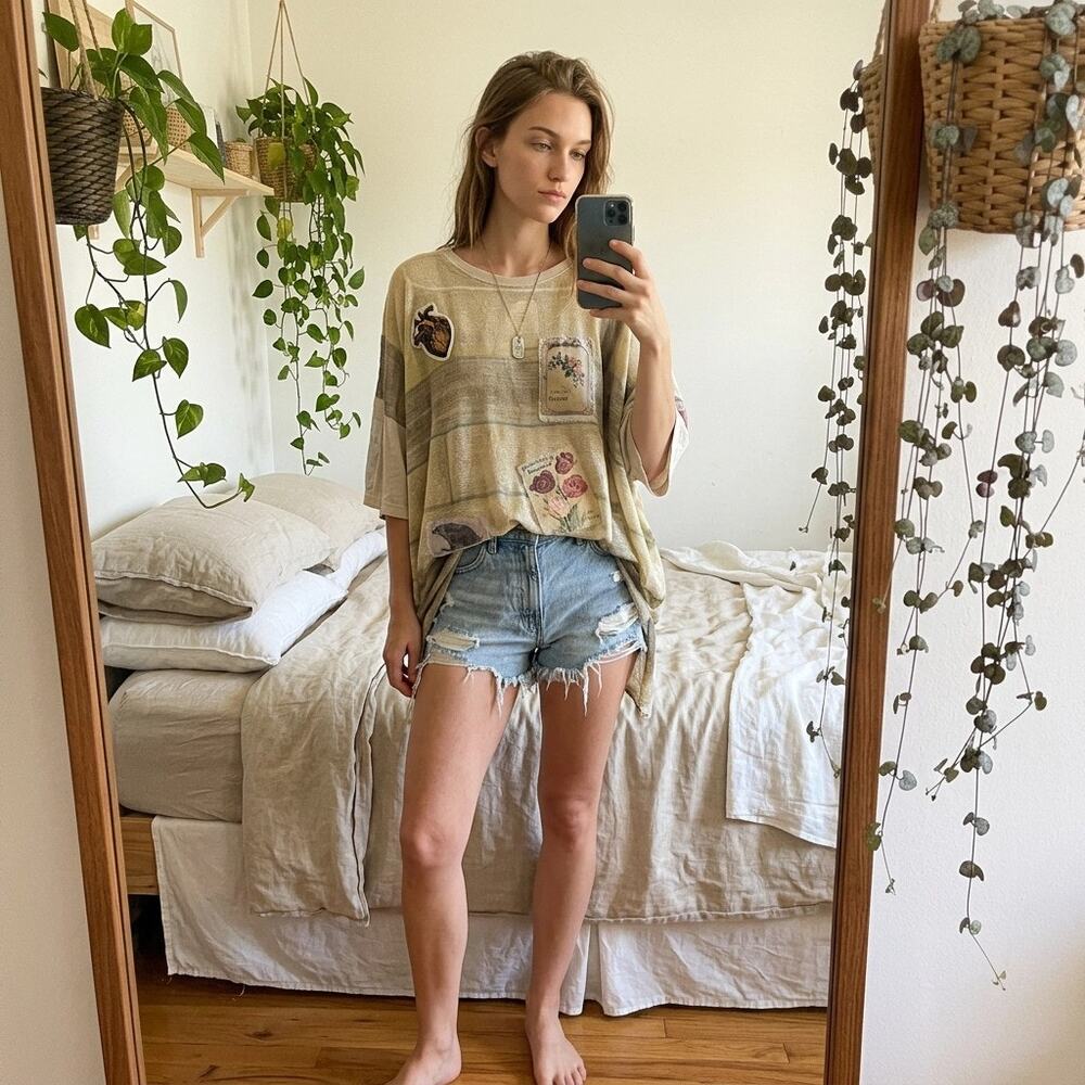 Upcycled Oversized Cotton Mesh Tee, One of a Kind — L/XL Fit